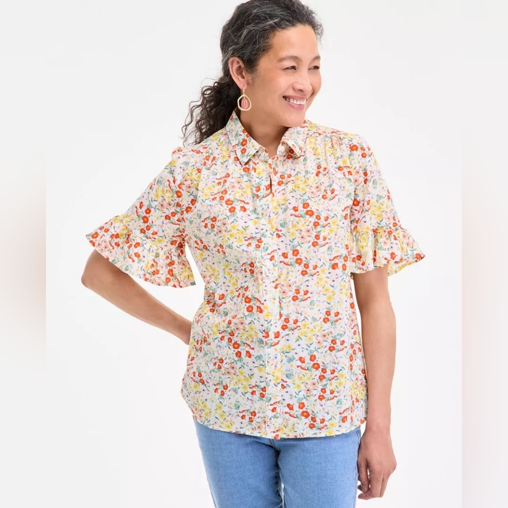 Style & Co. Floral Ruffle Sleeve Blouse